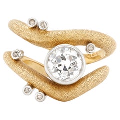 Vintage Diamond 18K Yellow & White Gold Wavy Open Work Abstract Cocktail Ring