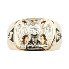 Vintage Diamond 32° Master Mason Ring Scottish Rite in Yellow Gold