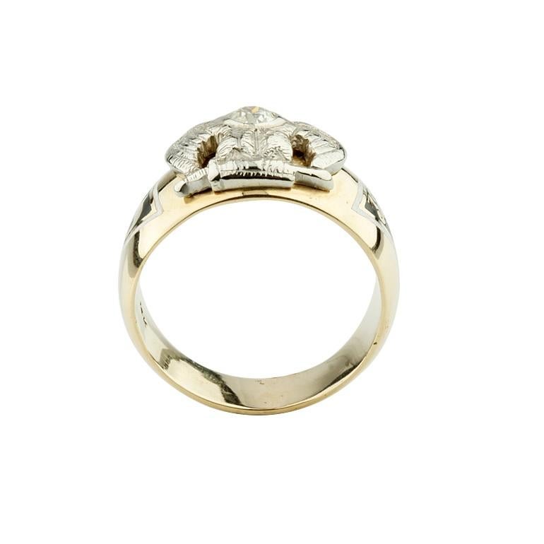 Modern Vintage Diamond 32° Master Mason Ring Scottish Rite in Yellow Gold