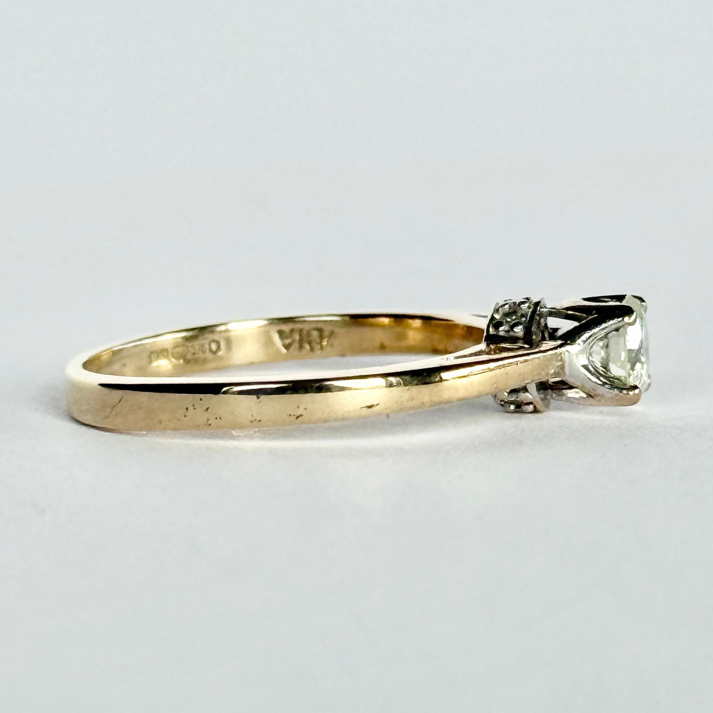 Anello solitario con diamante d'epoca in oro e platino da 9 carati in vendita 2