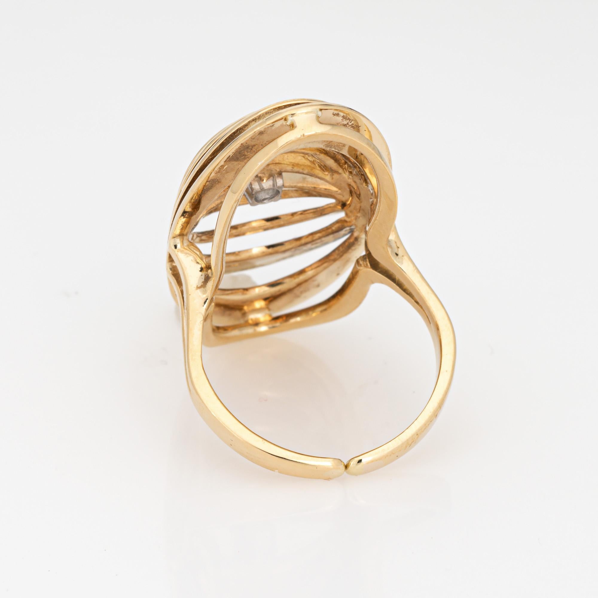Vintage Diamond Accordion Ring Sz 9 Large Statement Cocktail Fine Jewelry In Good Condition In Torrance, CA