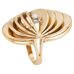 Vintage Diamond Accordion Ring Sz 9 Large Statement Cocktail Fine Jewelry