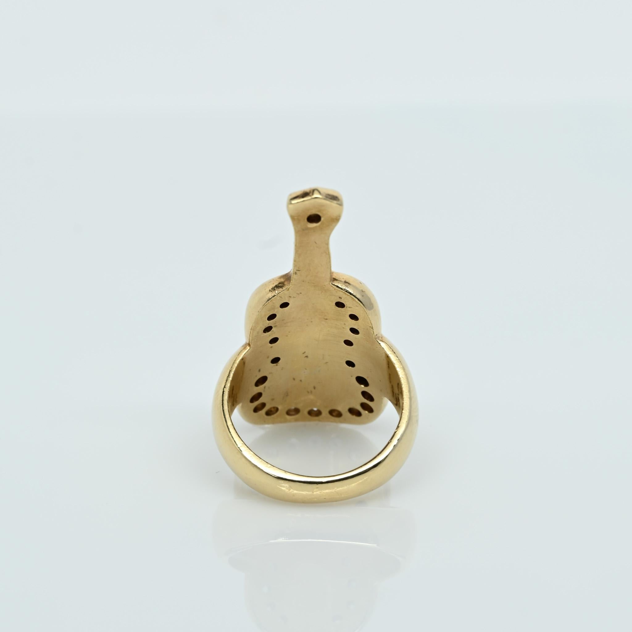 Women's Vintage Diamond Acoustic Guitar Handmade 14k Gold Ring