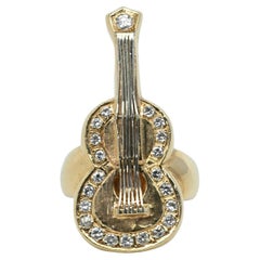 Vintage Diamond Acoustic Guitar Handmade 14k Gold Ring