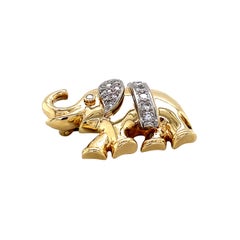 Vintage Elefantenbrosche mit Diamantenbesatz aus 14 Karat Gelb- und Weißgold
