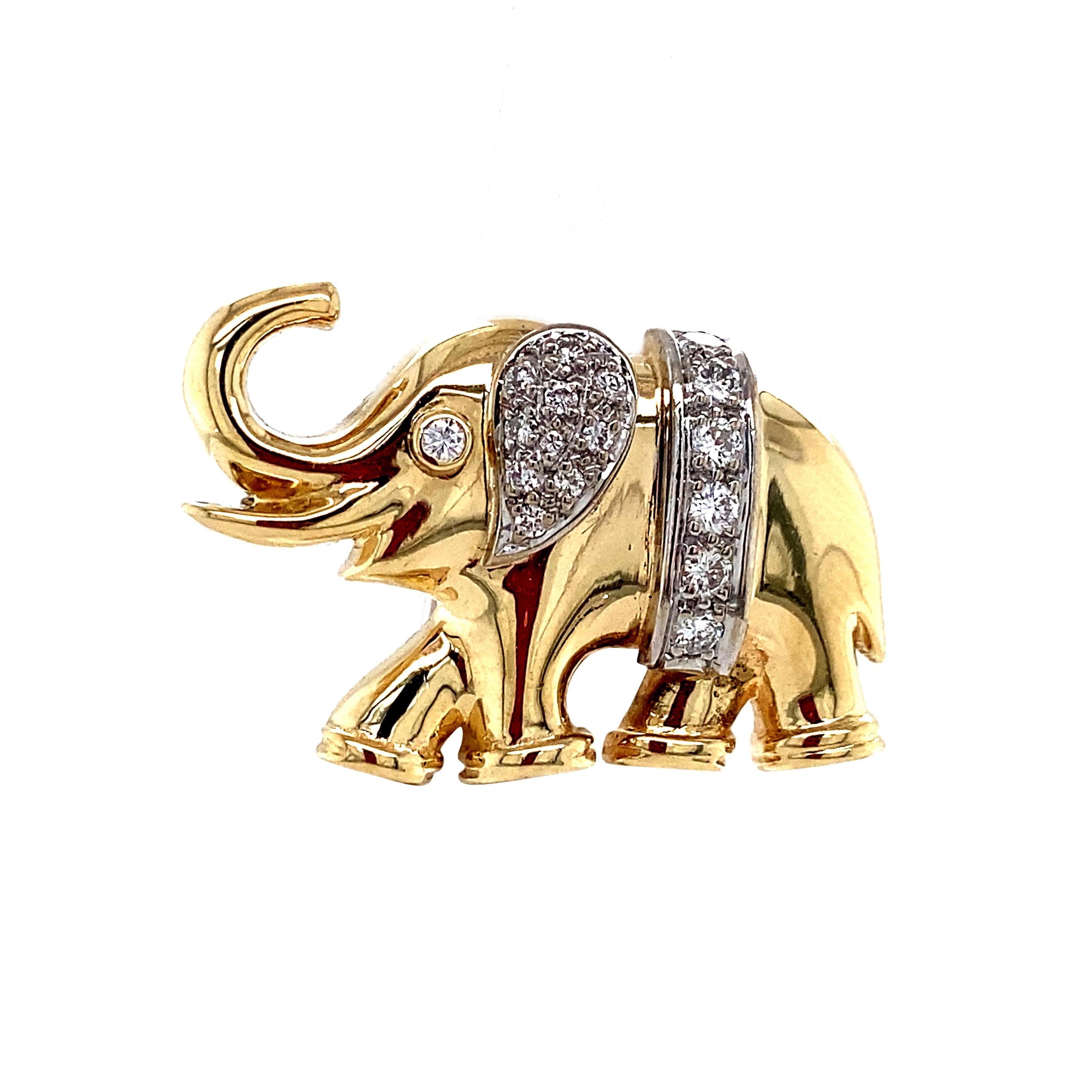 Vintage Diamond-Adorned Elephant Brooch in 14 Karat Yellow and White Gold