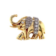 Vintage Diamond-Adorned Elephant Brooch in 14 Karat Yellow and White Gold