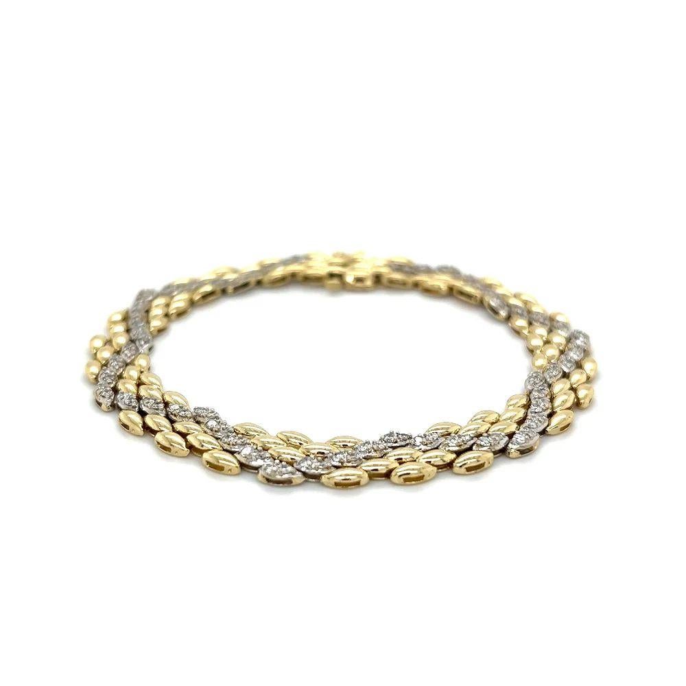 Vintage Diamond Alternating Gold Statement Link Bracelet In Excellent Condition For Sale In Montreal, QC