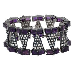 Vintage diamond amethyst blackened platinum bracelet