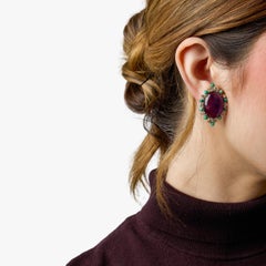 Vintage diamond amethyst turquoise 18k yellow gold cluster earrings