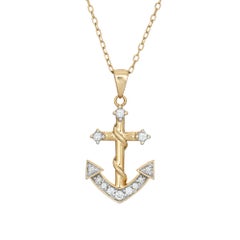 Vintage Diamond Anchor Necklace 14k Yellow Gold 19" Chain Estate Ocean Jewelry