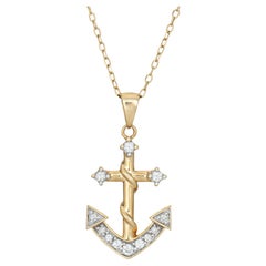 Vintage Diamond Anchor Necklace 14k Yellow Gold 19" Chain Estate Ocean Jewelry