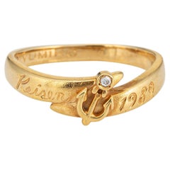 Vintage Diamond Anchor Ring c1989 Sz 7 Band Estate Fine Stacking Jewelry