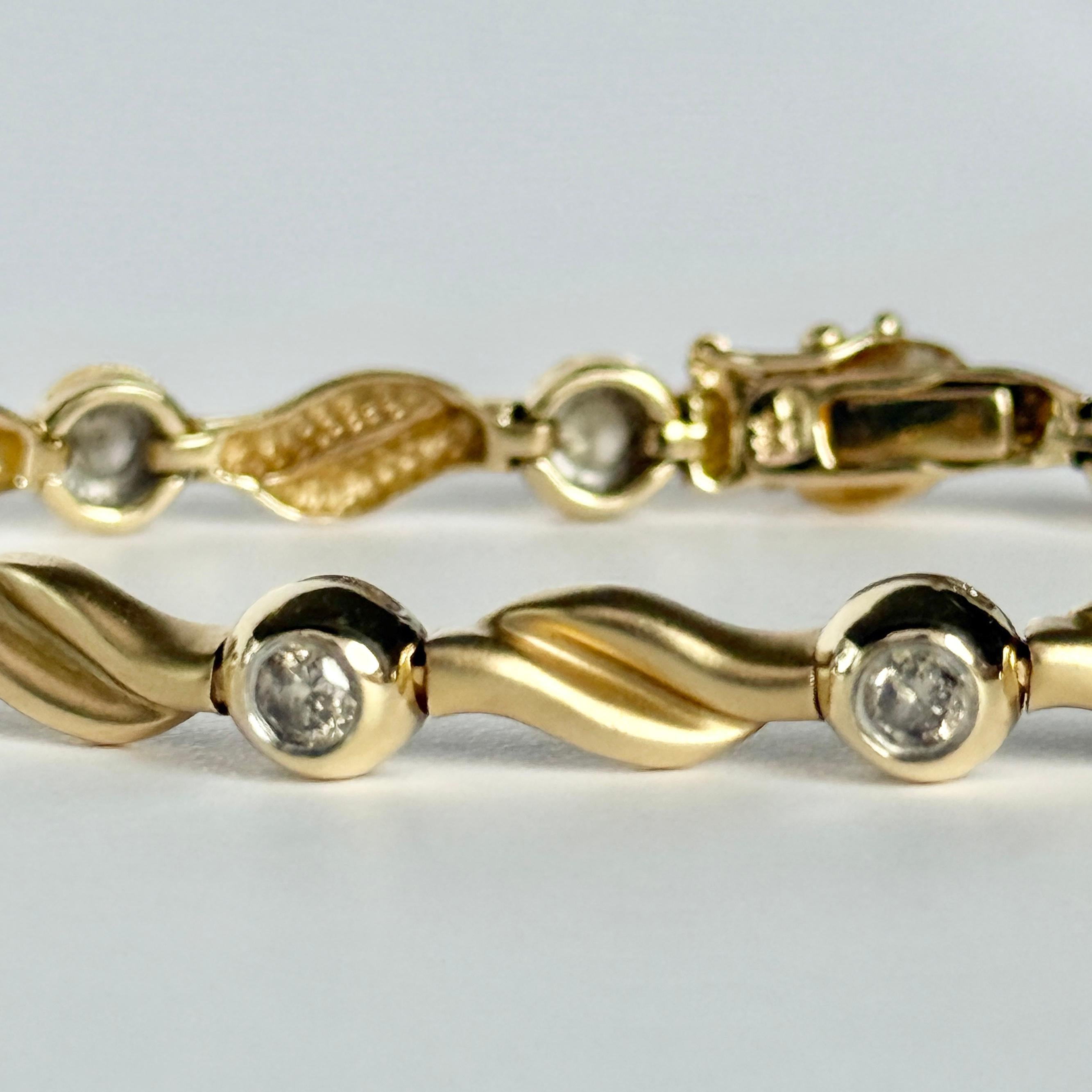 Donna Bracciale vintage in oro 14 carati e diamanti in vendita
