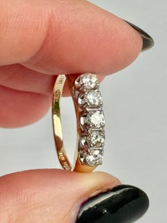 Anello a fascia con diamanti e oro 14 carati vintage a cinque pietre