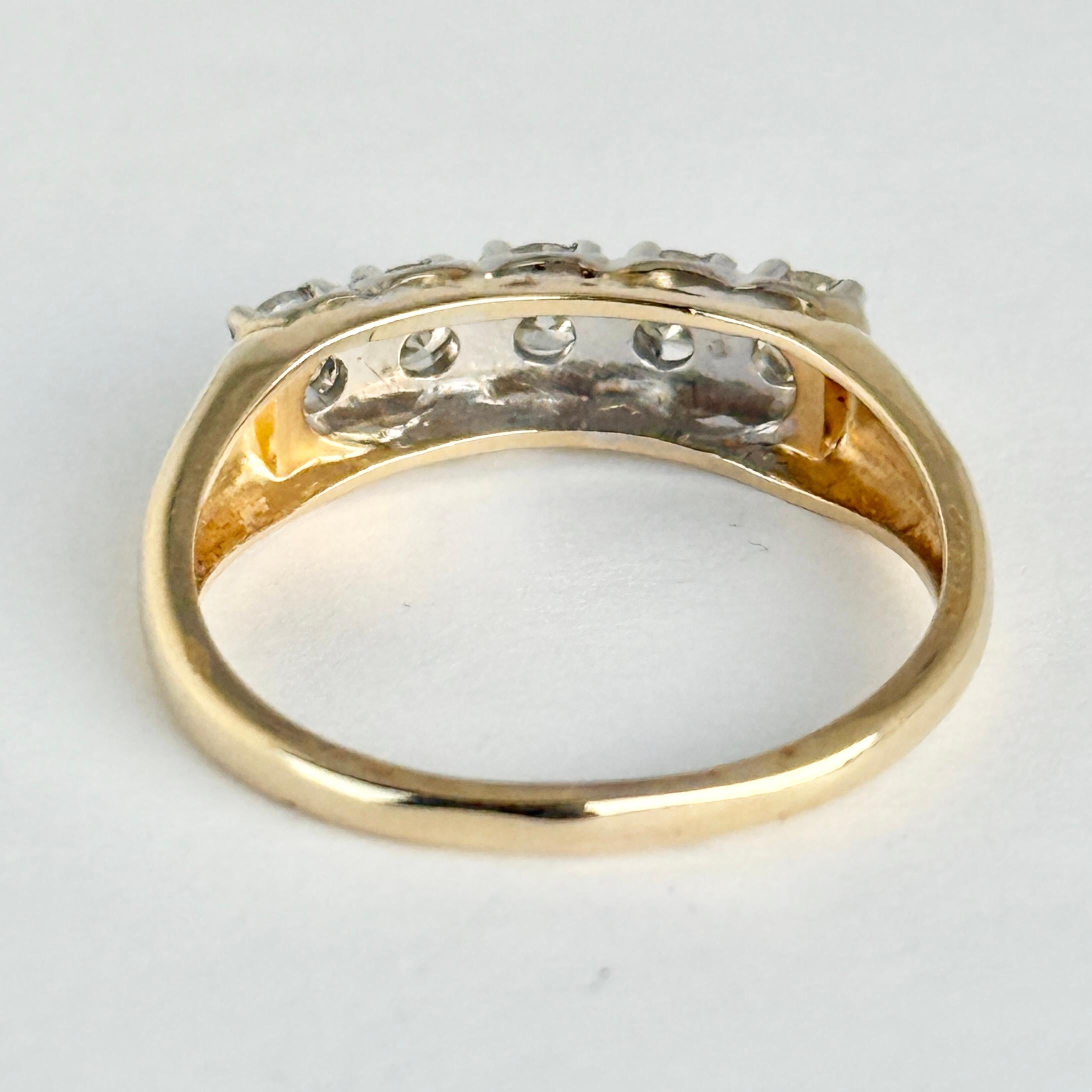 Vintage Diamond und 14 Karat Gold Fünf-Stein-Band Ring für Damen oder Herren im Angebot