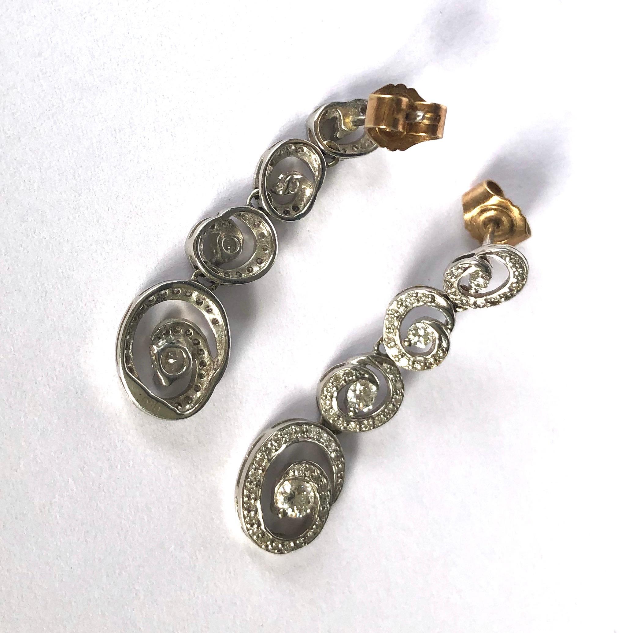 Modern Vintage Diamond and 14 Carat White Gold Drop Earrings