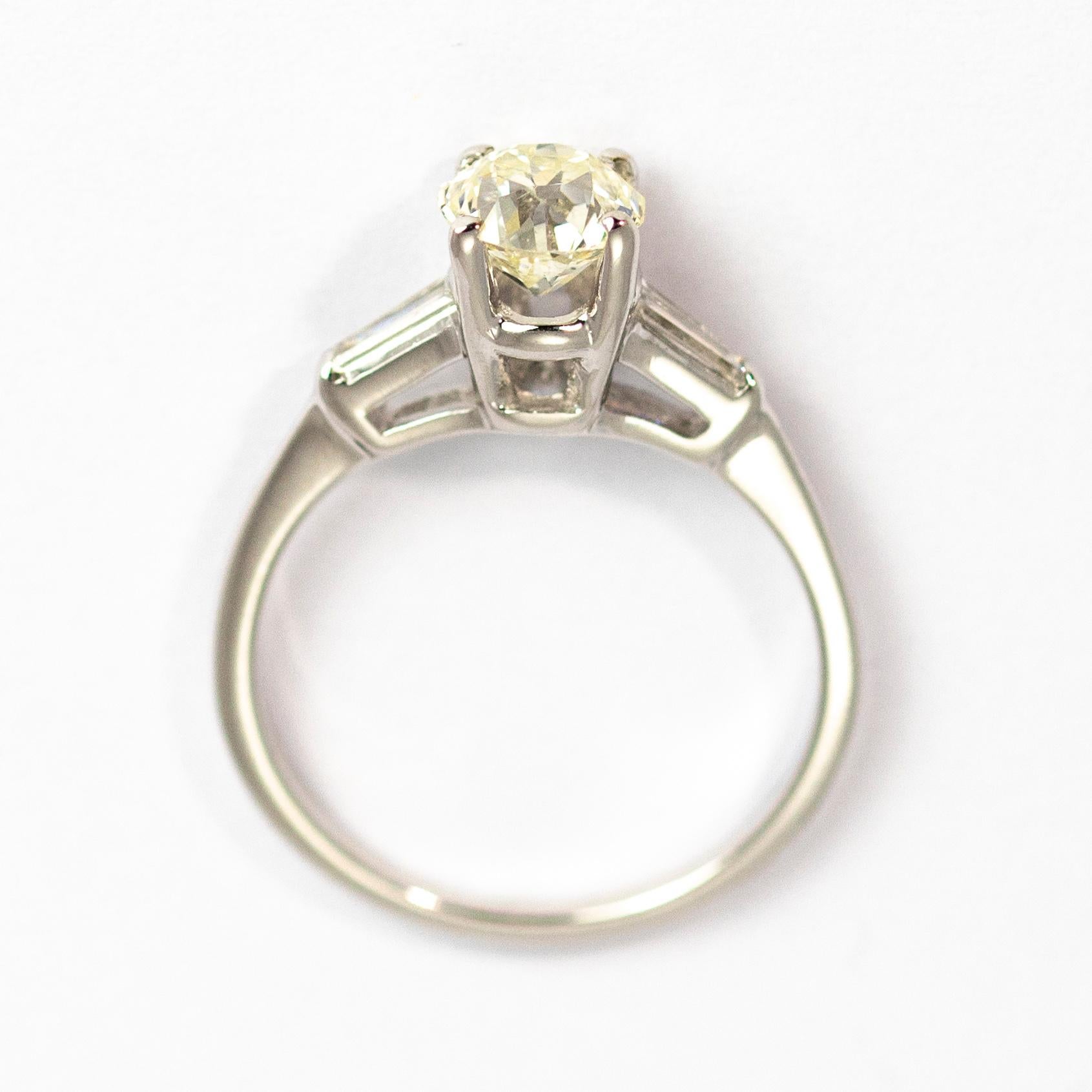 Women's Vintage Diamond and 14 Carat White Gold Solitaire Ring