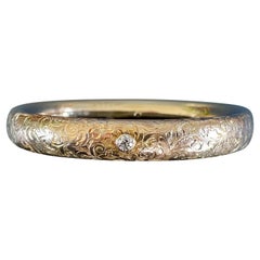 Vintage Diamond and 14 Karat Yellow Gold Engraved Bangle Bracelet