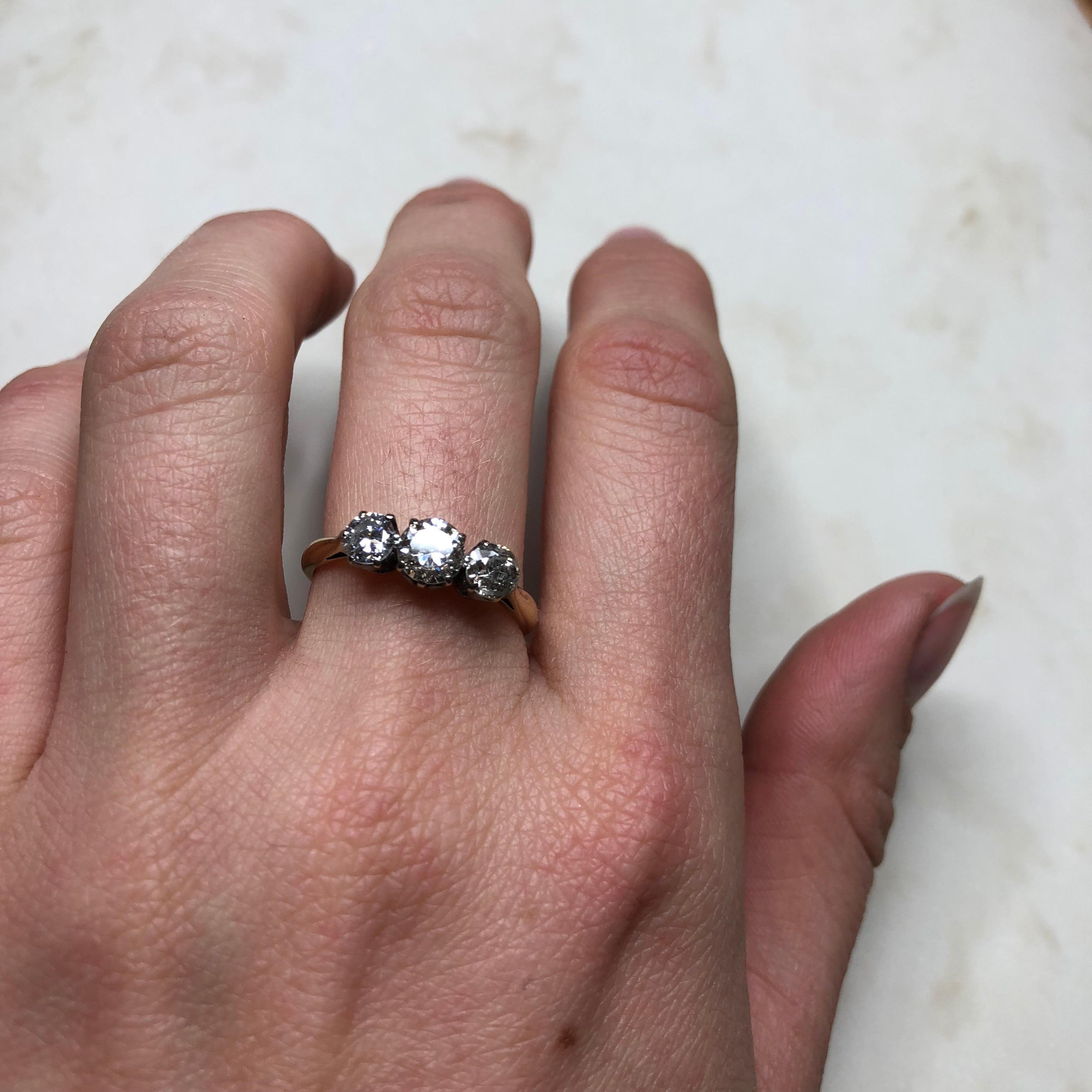 Women's Vintage Diamond and 18 Carat and Platinum Three-Stone Ring