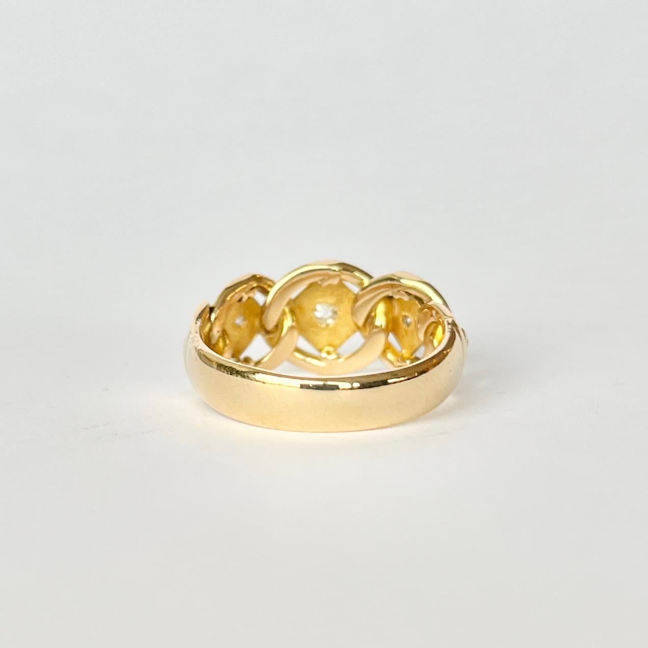 Taille ronde Bague vintage à diamant et chaîne 18 carats avec sertissage en étoile en vente