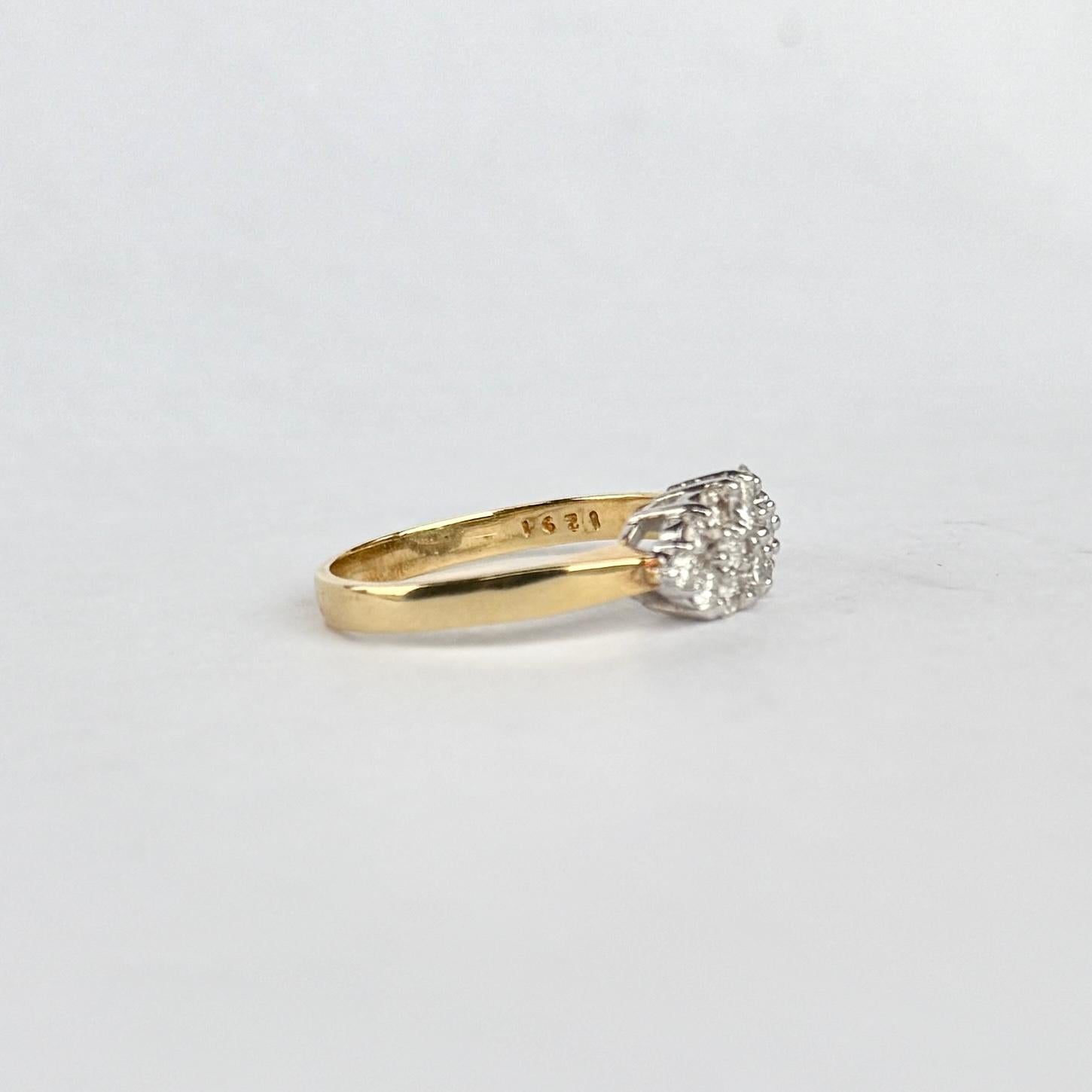 Round Cut Vintage Diamond and 18 Carat Gold Cluster Panel Ring For Sale
