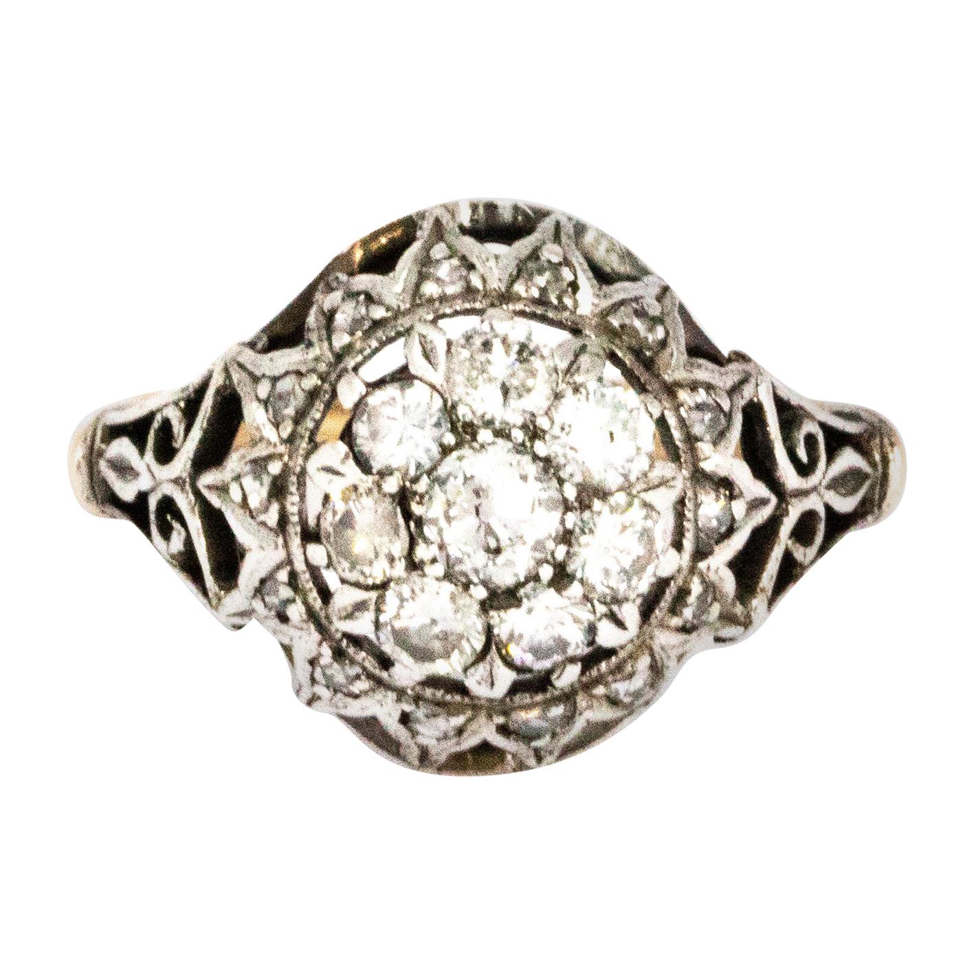 Bague grappe vintage en or 18 carats et diamants