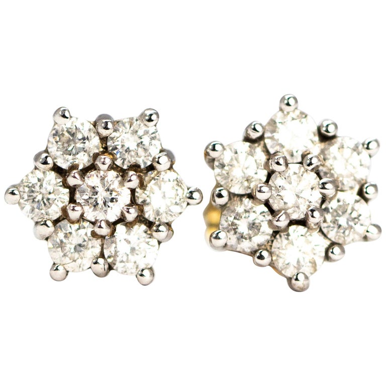 Vintage Diamond and 18 Carat Gold Cluster Stud Earrings For Sale at 1stdibs