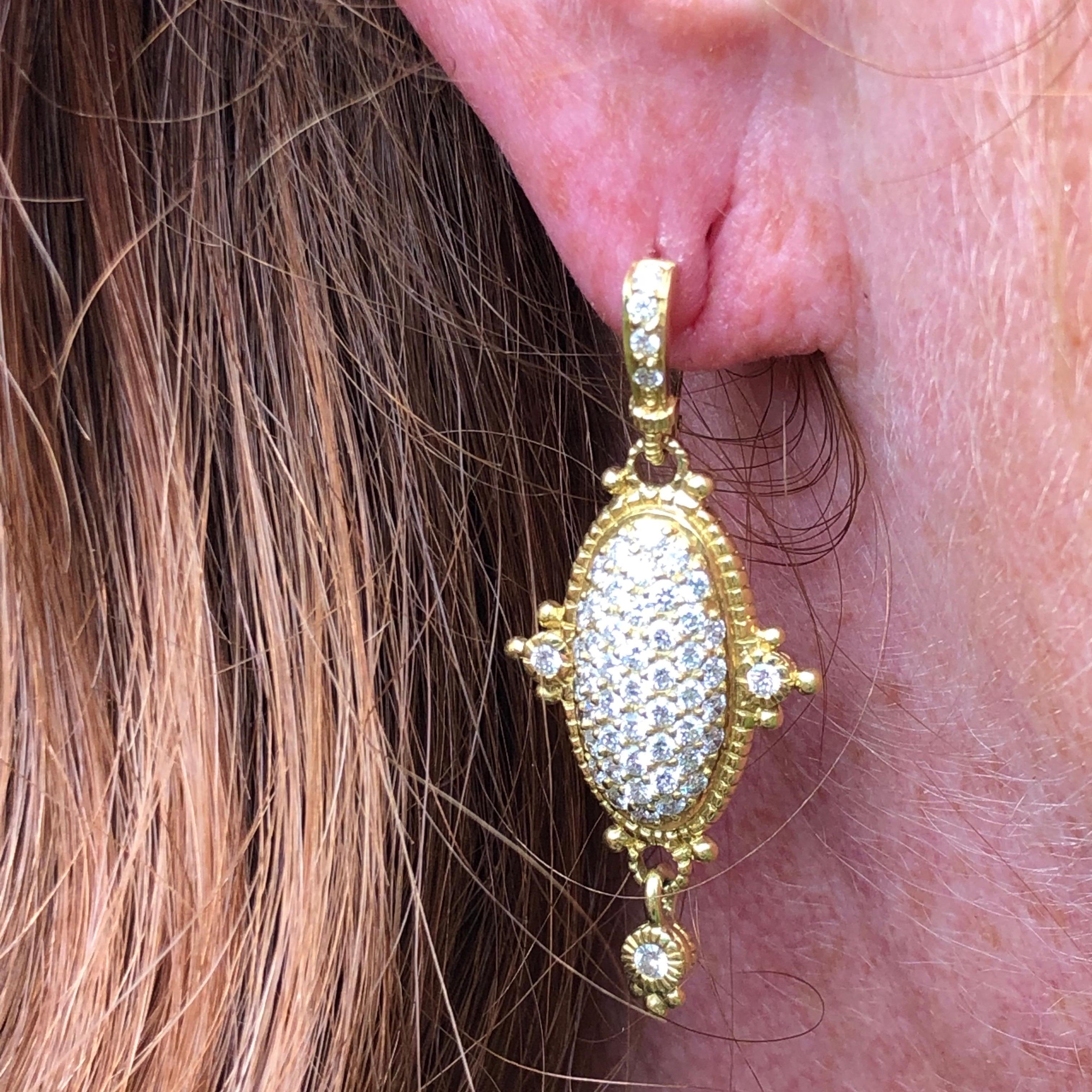 Round Cut Judith Ripka Diamond and 18 Carat Gold Earrings