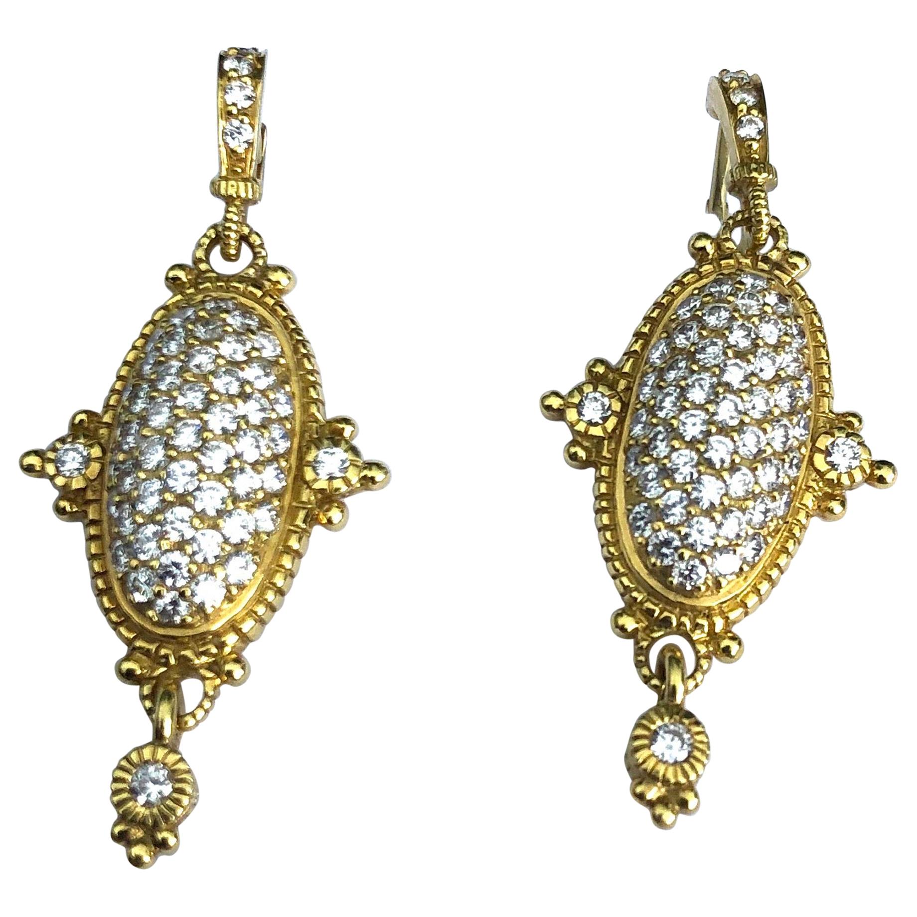 Judith Ripka Diamond and 18 Carat Gold Earrings
