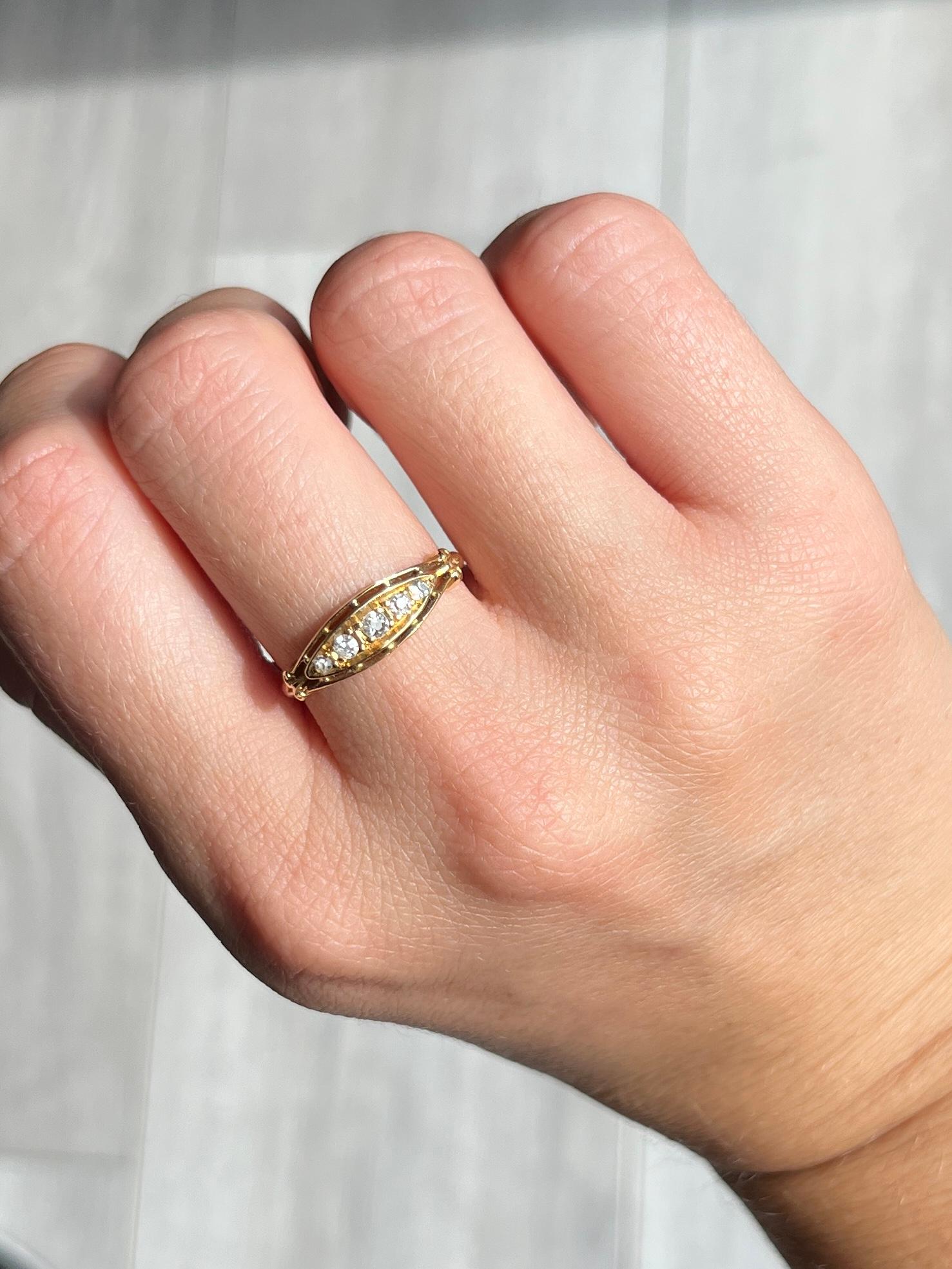 Diamant- und 18 Karat Gold Fünf-Stein-Ring (Moderne) im Angebot