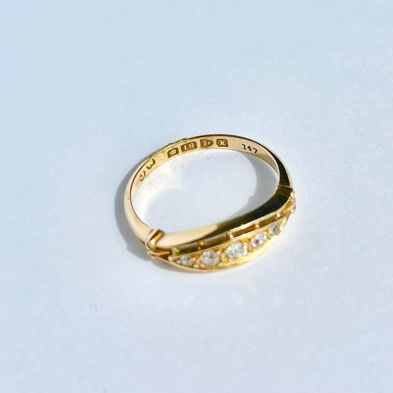 Round Cut Vintage Diamond and 18 Carat Gold Five Stone Band