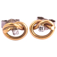 Vintage Diamond and 18 Carat Gold Knot Stud Earrings