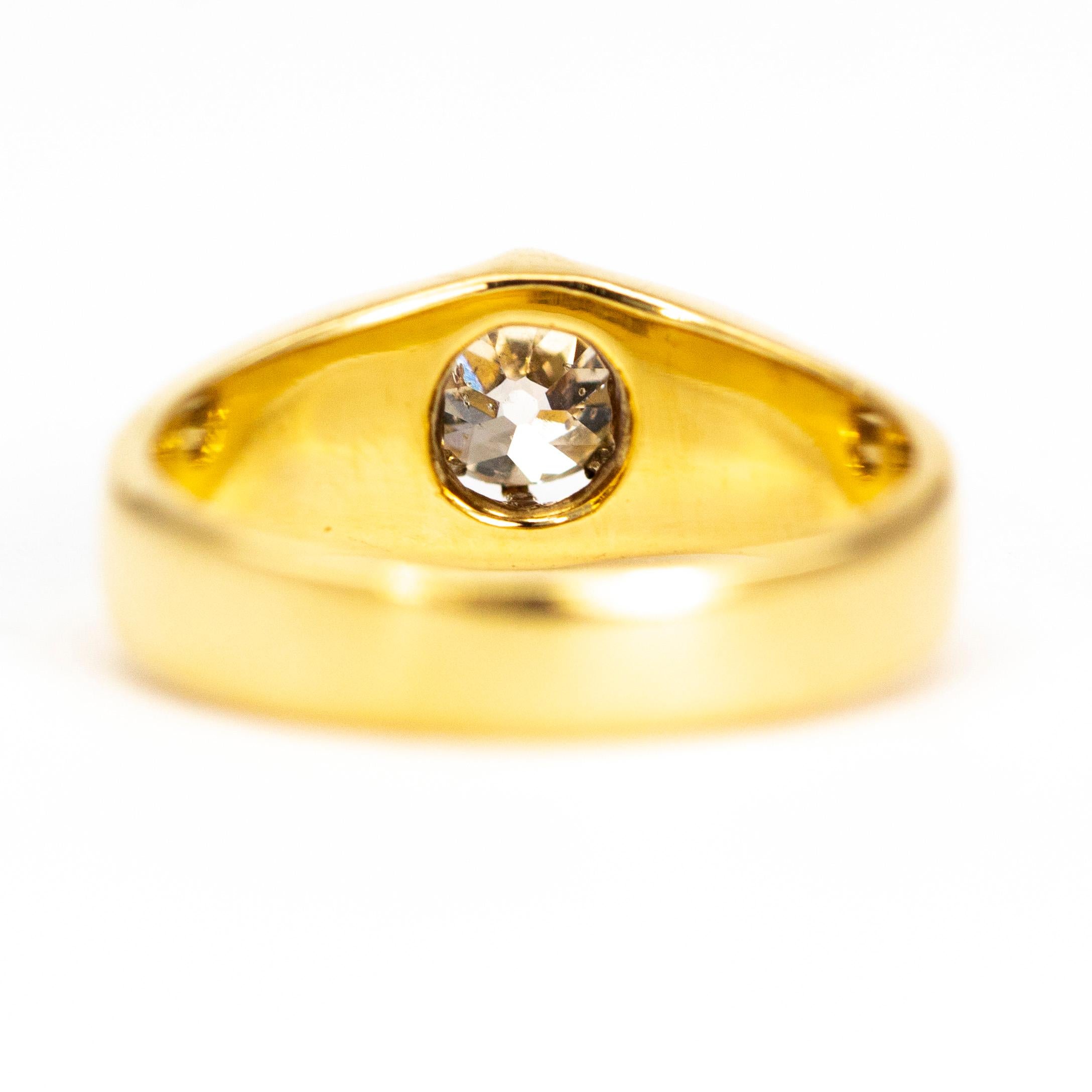 Modern Vintage Diamond and 18 Carat Gold Signet Ring For Sale
