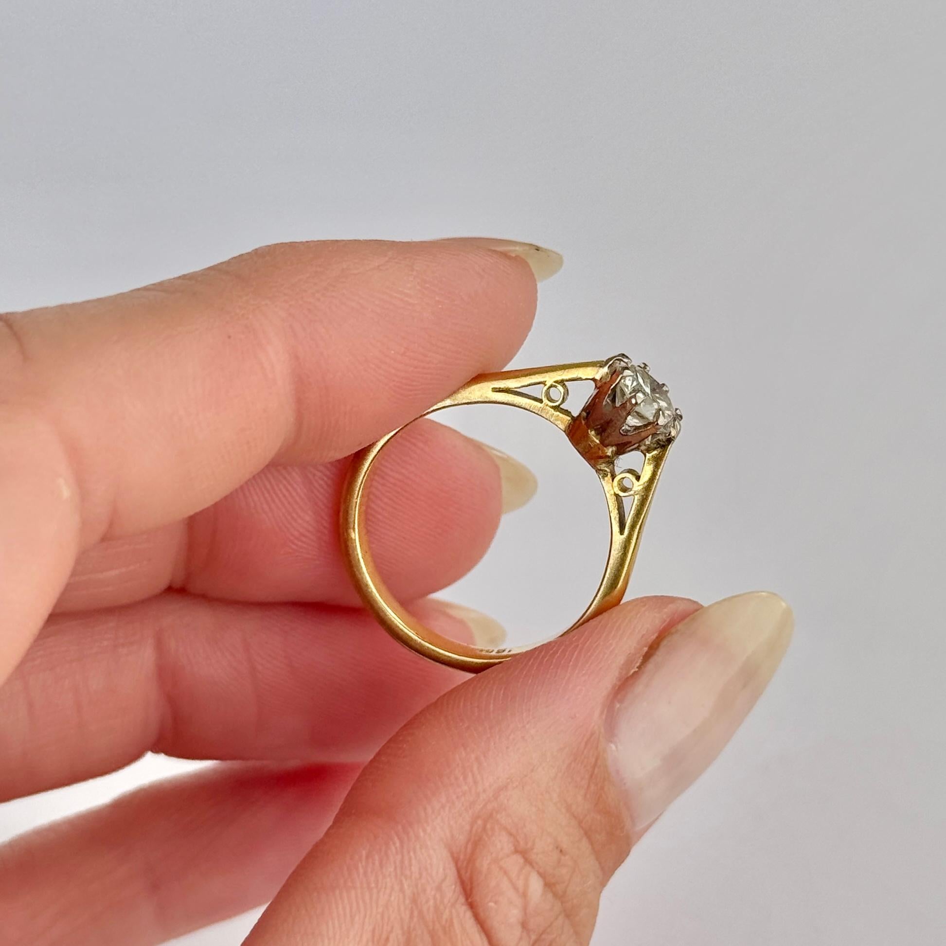 Vintage Diamant und 18 Karat Gold Solitär Ring im Zustand „Gut“ im Angebot in Chipping Campden, GB