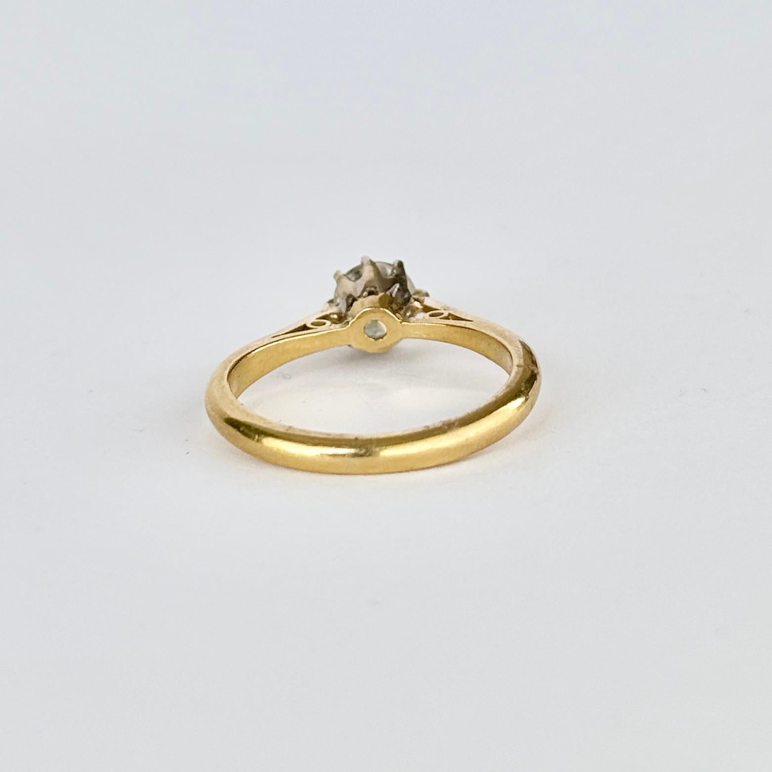 Vintage Diamant und 18 Karat Gold Solitär Ring Damen im Angebot