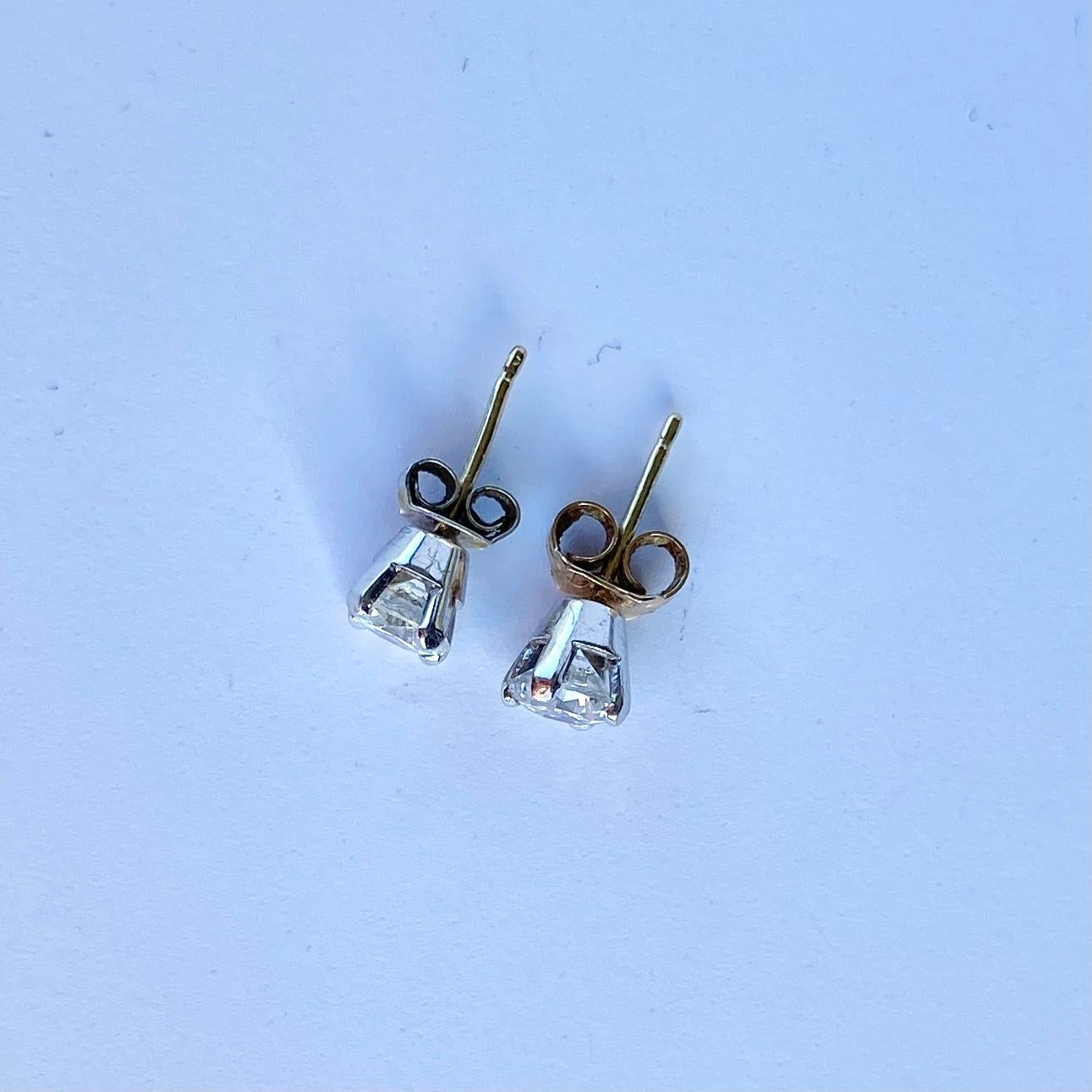 Modern Vintage Diamond and 18 Carat Gold Stud Earrings