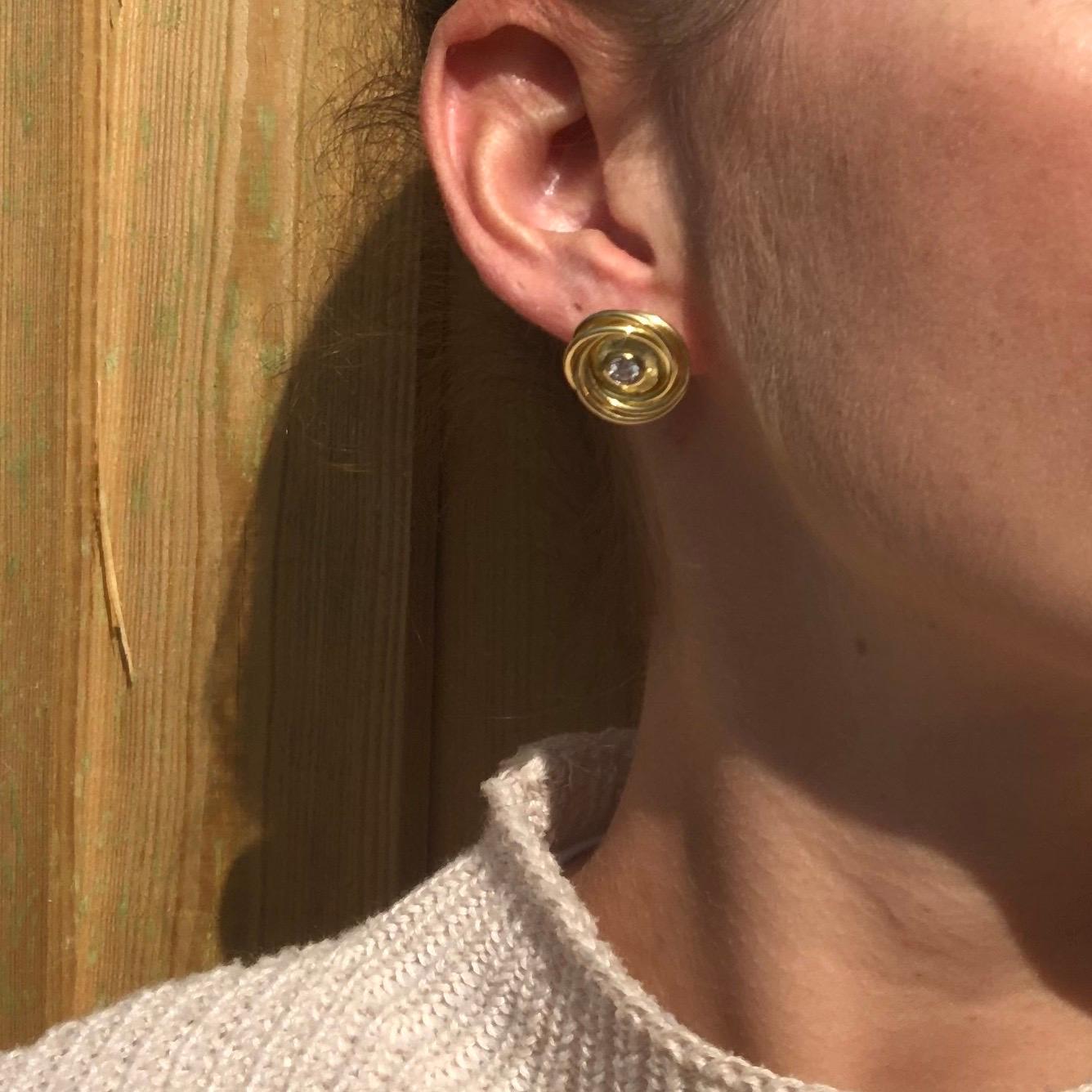 Modern Vintage Diamond and 18 Carat Gold Swirl Earrings For Sale