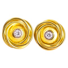 Retro Diamond and 18 Carat Gold Swirl Earrings