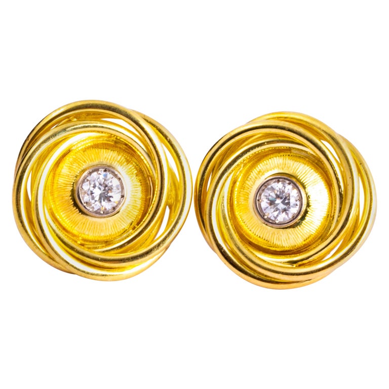 Vintage Diamond and 18 Carat Gold Swirl Earrings For Sale at 1stDibs