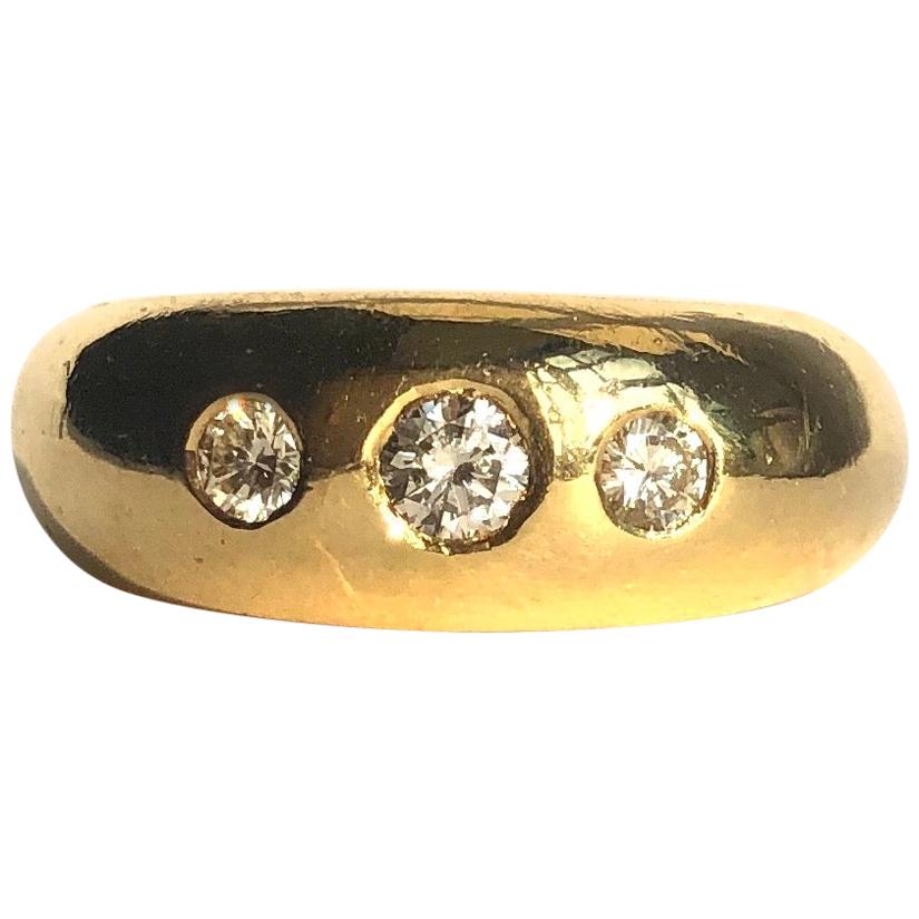 Vintage Diamond and 18 Carat Gold Three-Stone Gold Band