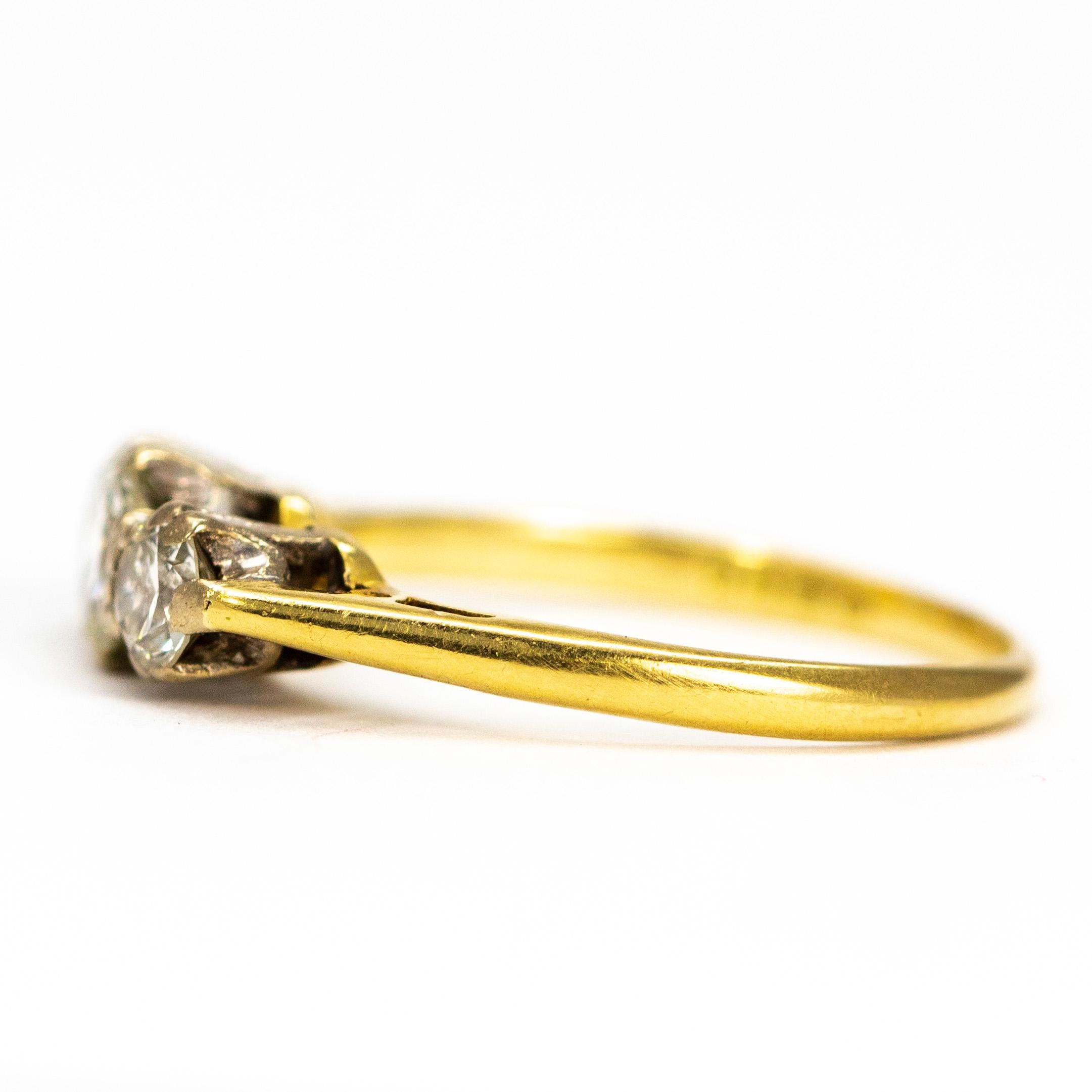 Modern Vintage Diamond and 18 Carat Gold Three-Stone Ring