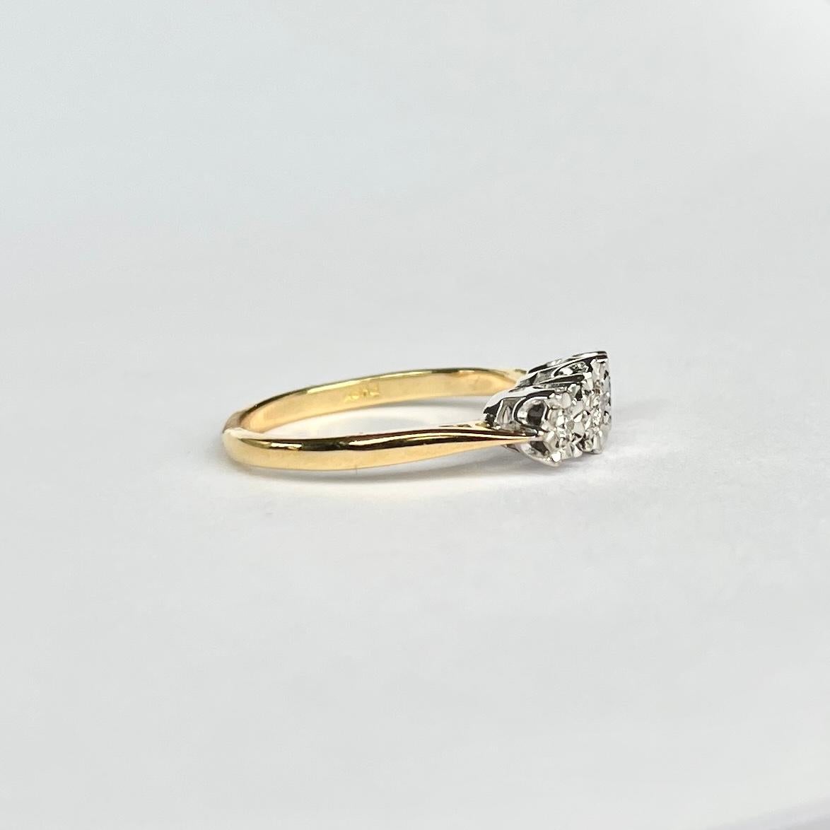 Dreisteiniger Vintage-Ring aus Diamanten und 18 Karat Gold für Damen oder Herren im Angebot