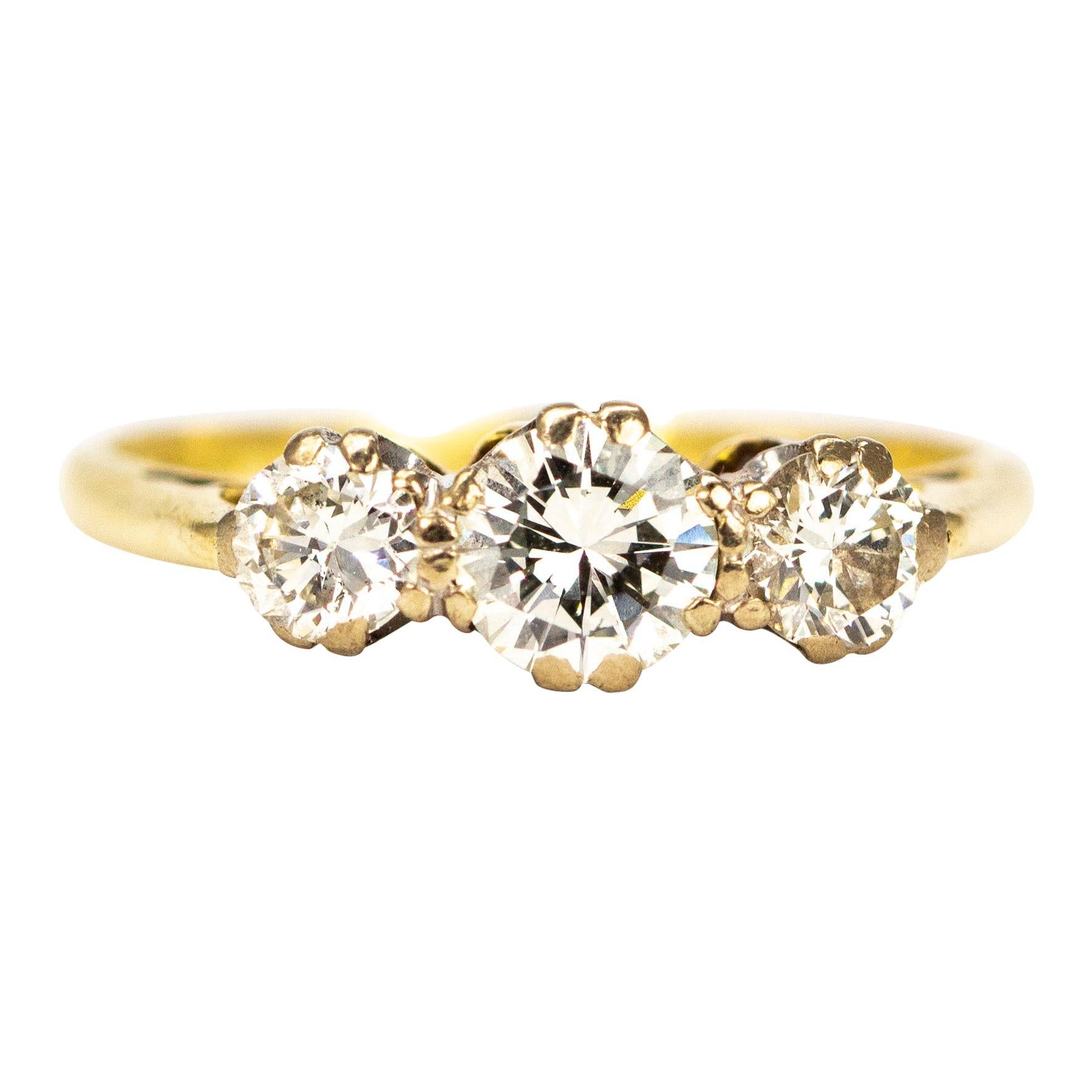 Vintage Diamond and 18 Carat Gold Three-Stone Ring