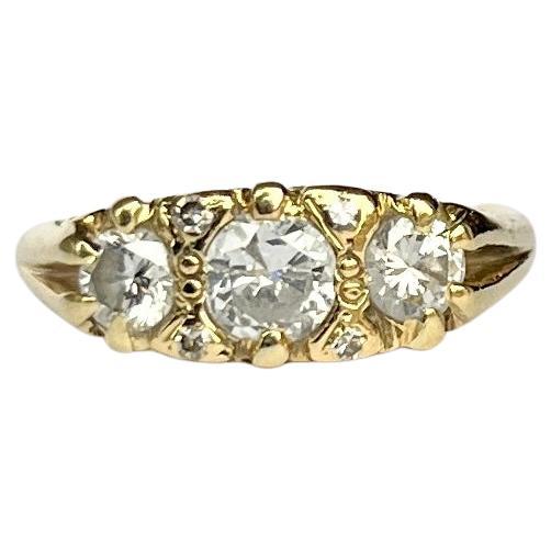 Vintage Diamond and 18 Carat Gold Three-Stone Ring For Sale