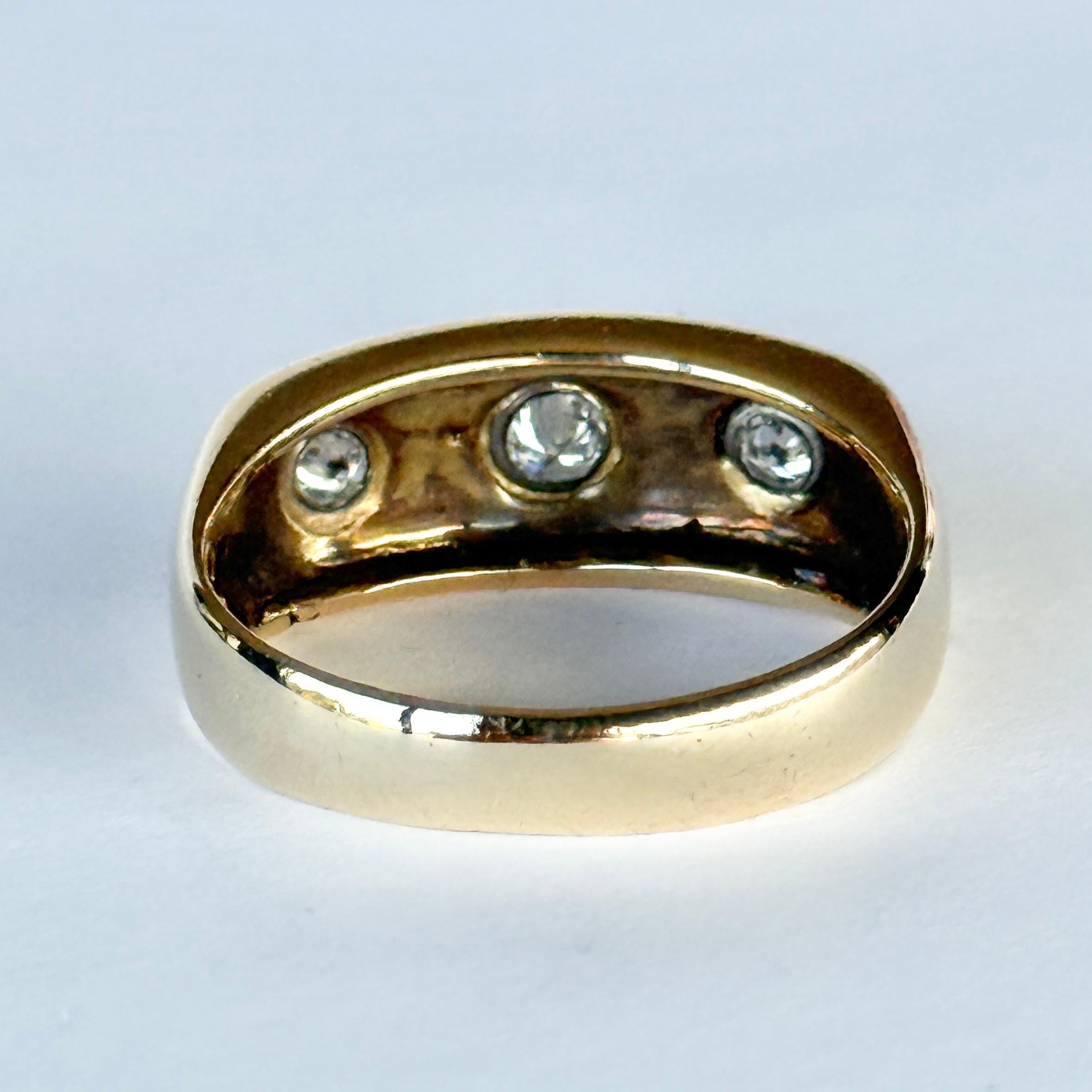 da uomo o donna Anello d'epoca con diamanti e tre pietre in oro 18 carati con incastonatura a stella in vendita