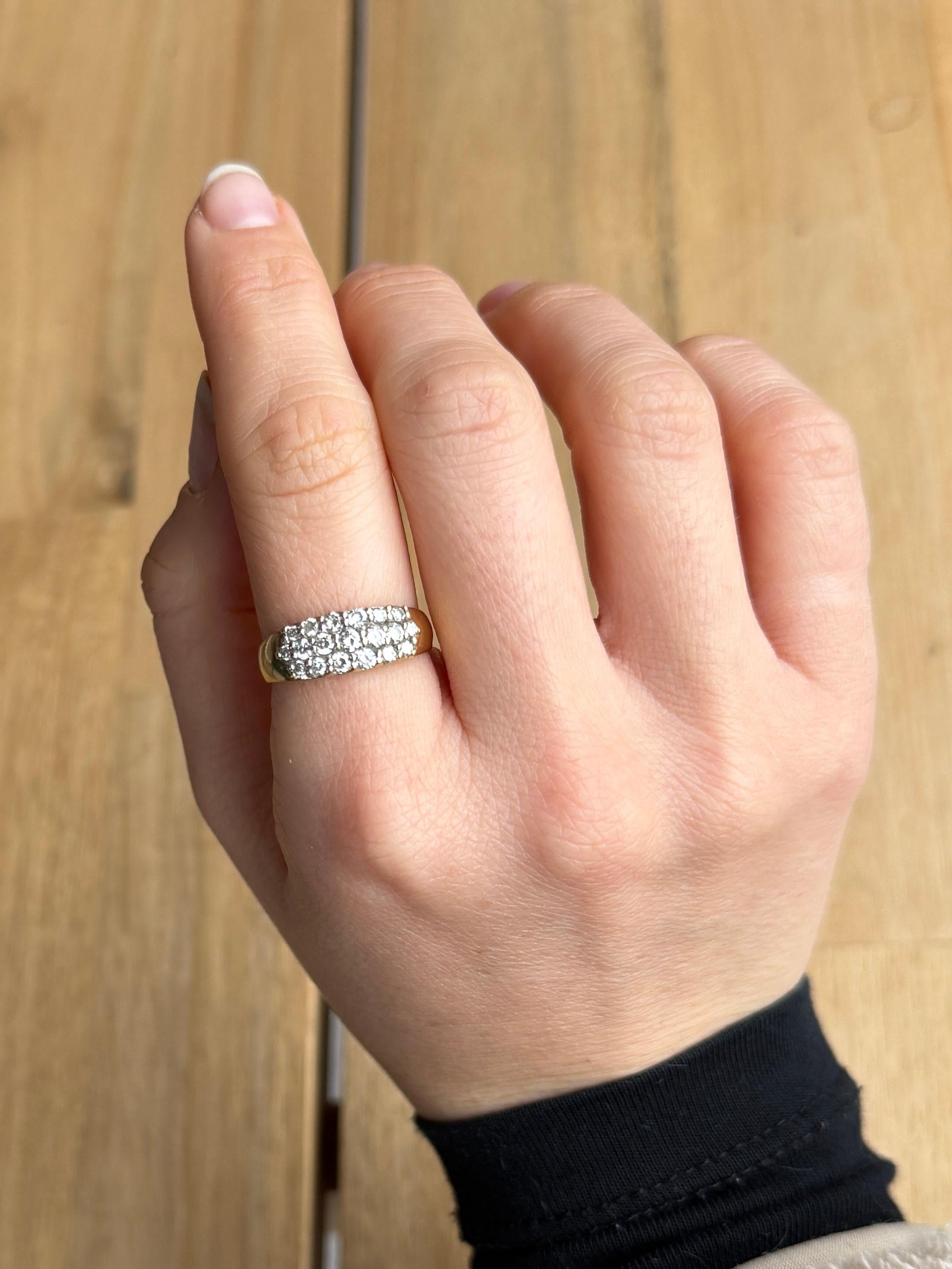 Anillo vintage de tres filas de diamantes y oro de 18 quilates en Bueno estado para la venta en Chipping Campden, GB