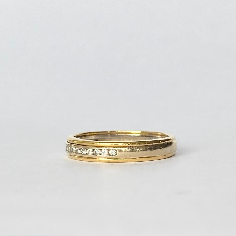 Vintage Diamond and 18 Carat White and Yellow Gold Half Eternity Band In Good Condition For Sale In Chipping Campden, GB