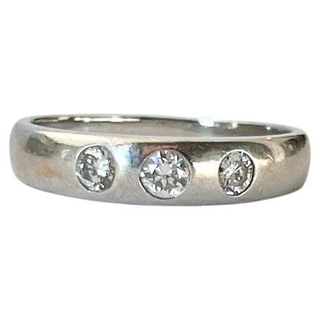 Bague jonc vintage en or blanc 18 carats et diamants en vente