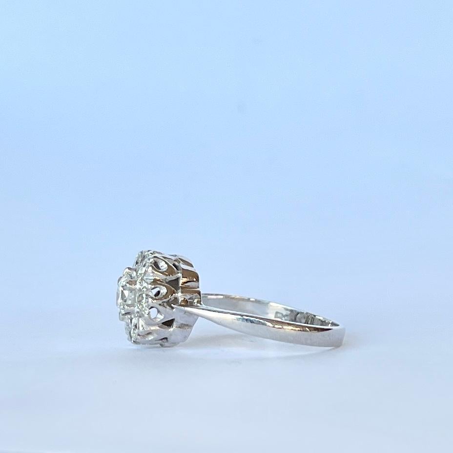Women's Vintage Diamond and 18 Carat White Gold Cluster Ring For Sale